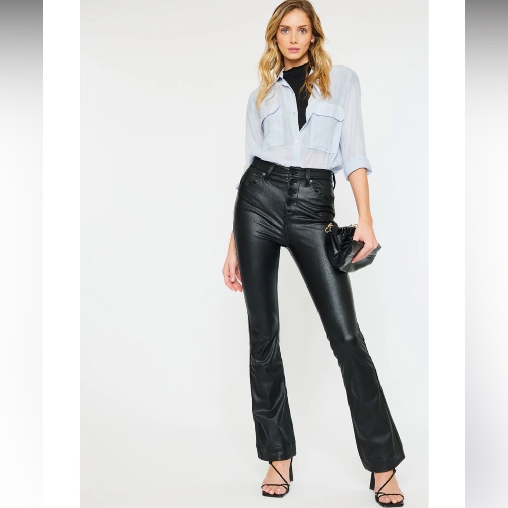 KanCan Black Joan Faux Leather High Rise Button Front Bootcut Leg Pants Sz 30